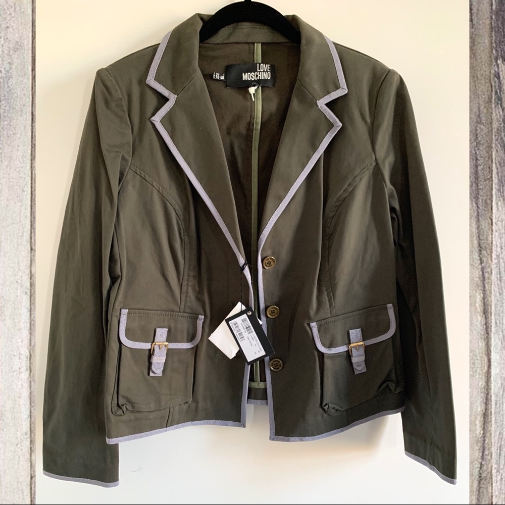 NWT Love Moschino Olive Utility Blazer 10